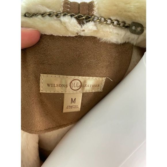 Wilson’s Leather Brown Shearling Coat with Real Fox Fur Trim, size M - NWOT - Picture 5 of 7
